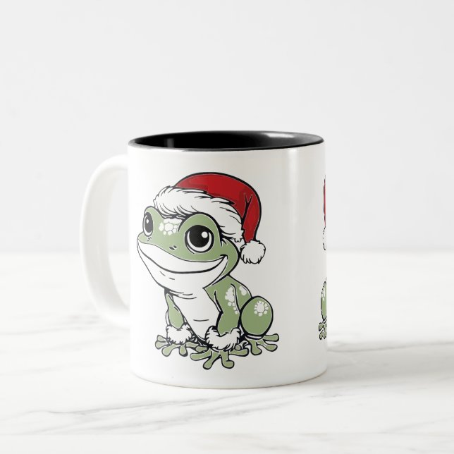 Festlicher Bullfrosch Weihnachtsdesign Zweifarbige Tasse (Vorderseite Links)