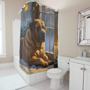 Festlicher Bullmastiff mit Weihnachtsbeleuchtung U Duschvorhang