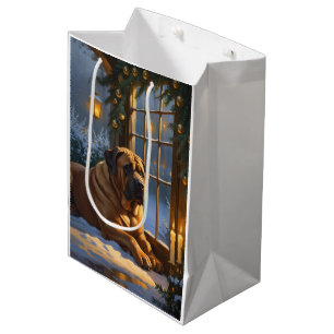 Festlicher Bullmastiff mit Weihnachtsbeleuchtung U Mittlere Geschenktüte