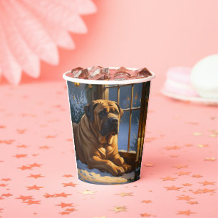 Festlicher Bullmastiff mit Weihnachtsbeleuchtung U Pappbecher