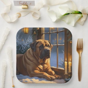 Festlicher Bullmastiff mit Weihnachtsbeleuchtung U Pappteller
