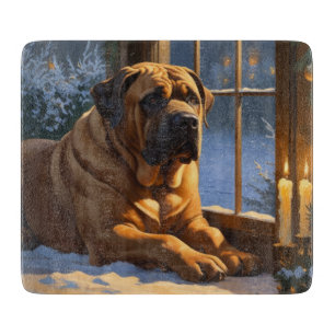 Festlicher Bullmastiff mit Weihnachtsbeleuchtung U Schneidebrett
