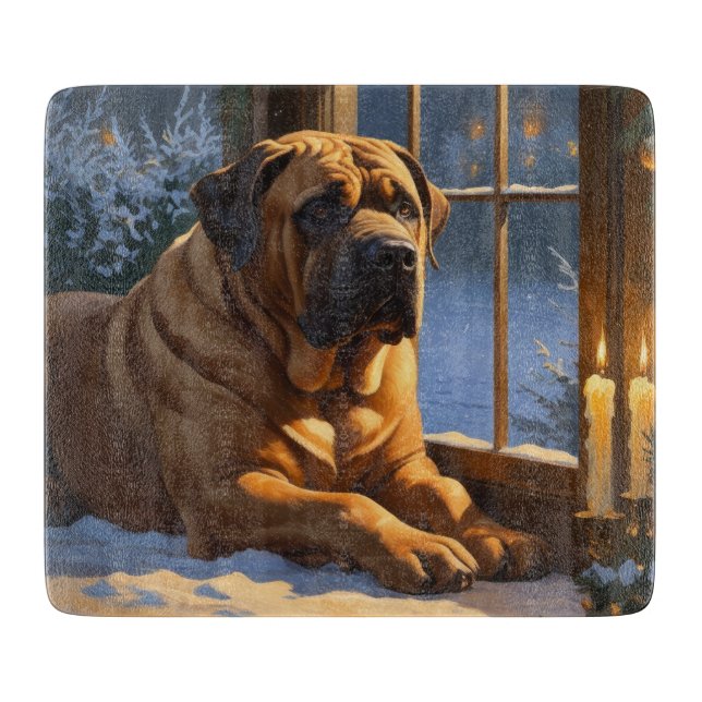 Festlicher Bullmastiff mit Weihnachtsbeleuchtung U Schneidebrett (Vorderseite)