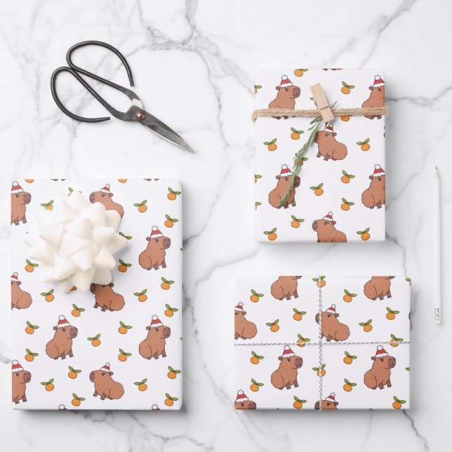 Festlicher Capybara Weihnachtsfeiertag Geschenkpapier Set (Vorderseite)