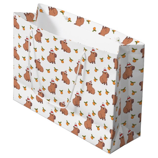 Festlicher Capybara Weihnachtsfeiertag Große Geschenktüte (Vorderseite Schrägansicht)