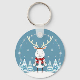 Festlicher Cartoon Rentier mit Scarf Schlüsselanhänger