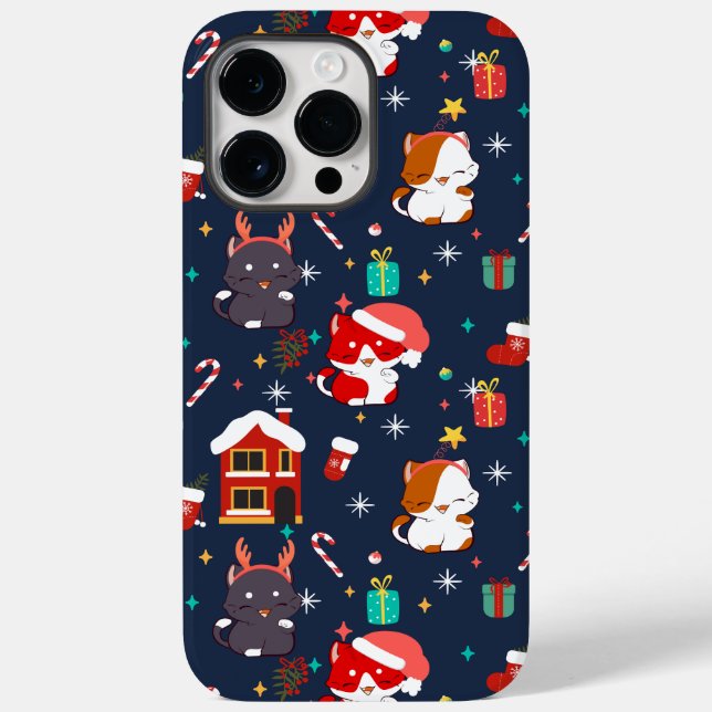 Festlicher Cartoon Santa Cat Feier Case-Mate iPhone Hülle (Rückseite)