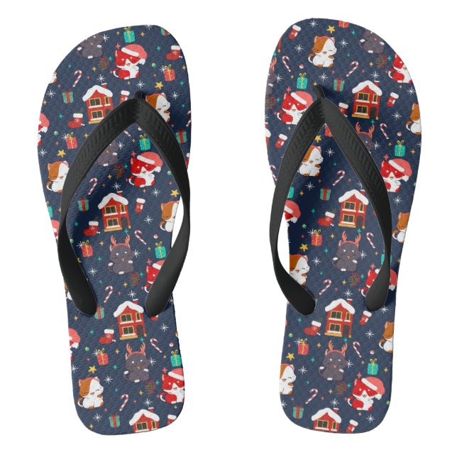 Festlicher Cartoon Santa Cat Feier Flip Flops (Fußbett)