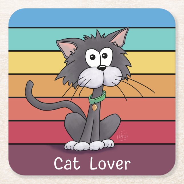 Festlicher Cat Lover Square Paper Untersetzer (Vorderseite)