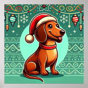 Festlicher Dachshund mit Weihnachtsmannmütze Poster