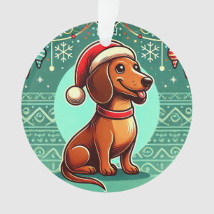 Festlicher Dachshund mit Weihnachtsmannmütze Weihn Ornament