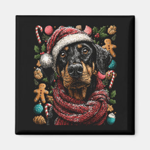 Festlicher Dobermann mit Weihnachtsmannhut Schneei Magnet