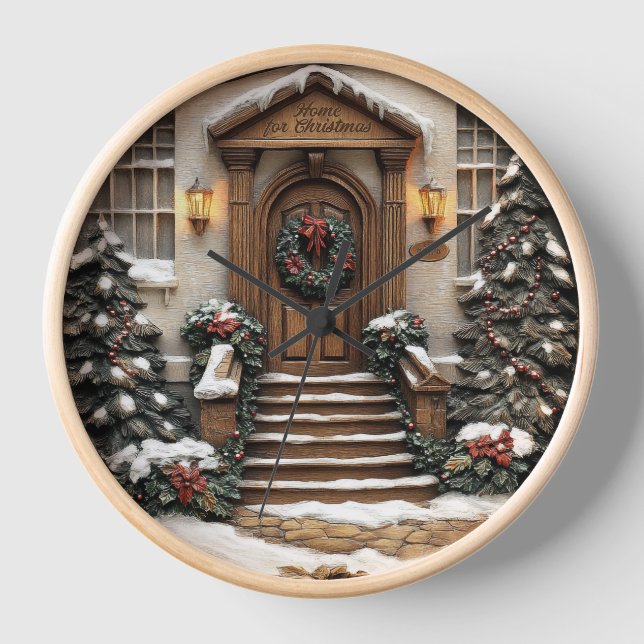 Festlicher Eingang mit Kranz. Uhr (Vorderseite)