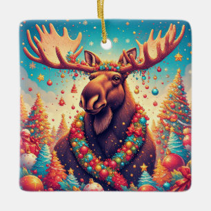 Festlicher Elch, verziert mit Weihnachtsdekoration Keramikornament