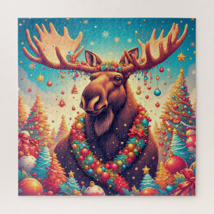 Festlicher Elch, verziert mit Weihnachtsdekoration Puzzle