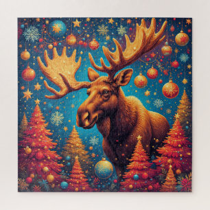 Festlicher Elch, verziert mit Weihnachtsdekoration Puzzle