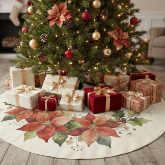 Festlicher eleganter roter Poinsettien-Kranz Dekor Polyester Weihnachtsbaumdecke