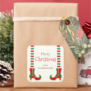 Festlicher Elf Bein Frohe Weihnachten Quadratischer Aufkleber