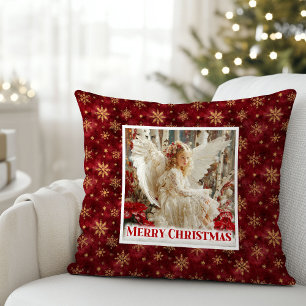Festlicher Engel Poinsettia Rot Gold Akzent Weihna Kissen