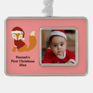 Festlicher Feiertag BabyFox erster Weihnachts Rahmen-Ornament Silber