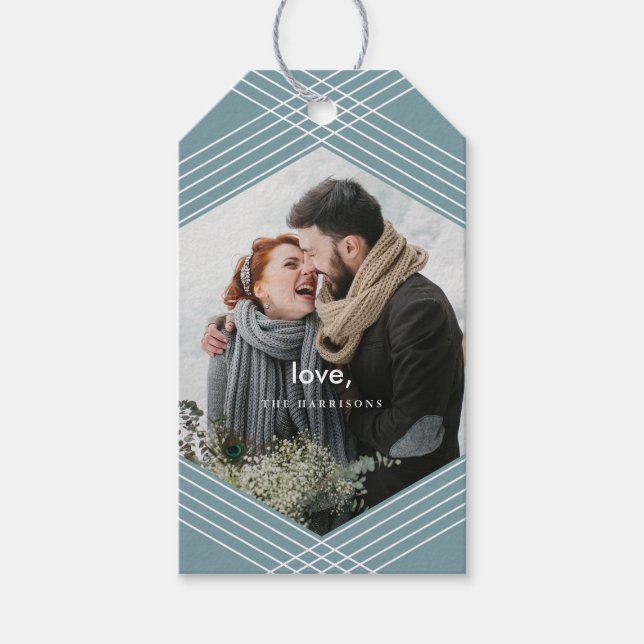 Festlicher Fokus | Grau Blau | Geschenkanhänger (Vorderseite)