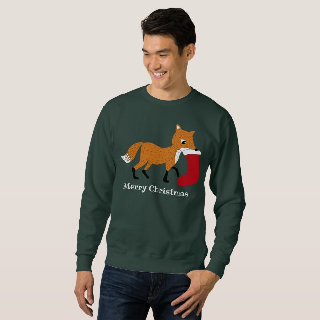 Festlicher Fox mit Weihnachts-Strumpf Custom Graph Sweatshirt (Vorne ganz)