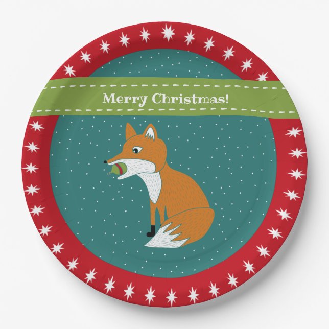 Festlicher Fox mit Weihnachtsschmuck nach Maß Pappteller (Vorderseite)