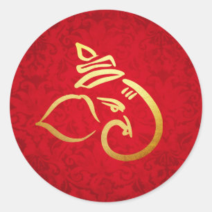 Festlicher Ganesh   Ganpati   Indischer Gott Damas Runder Aufkleber