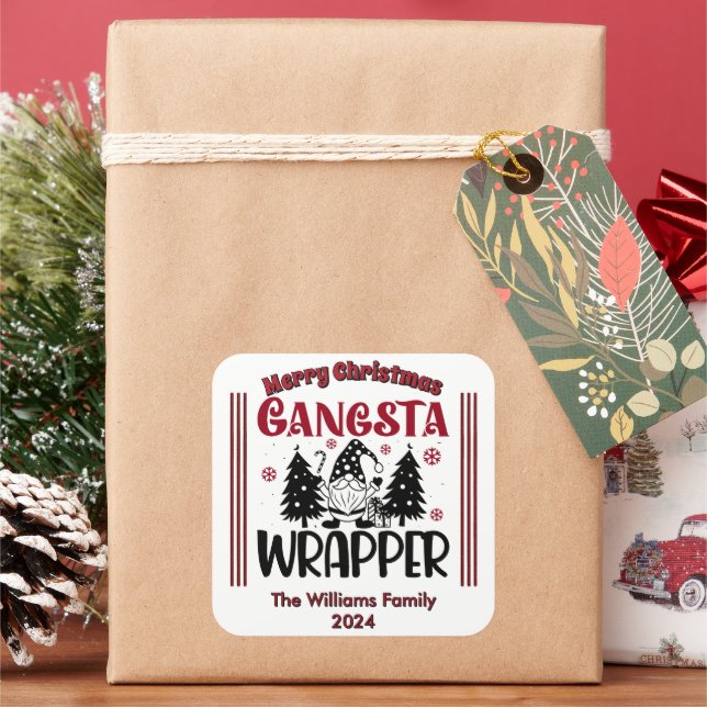 Festlicher Gangsta-Wrapper mit Weihnachtselementen Quadratischer Aufkleber (Feiertag)