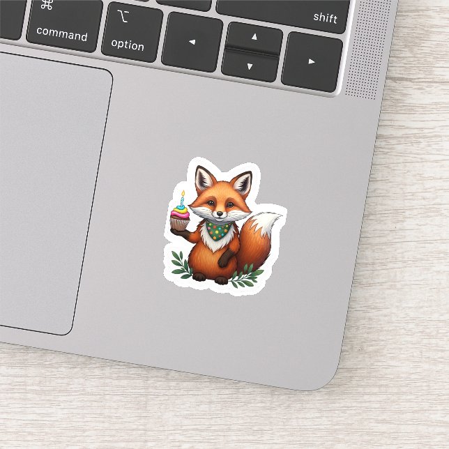 Festlicher Geburtstagsfox mit Cupcake Aufkleber (Ausschnitt)