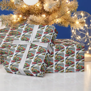 Festlicher, gekachelter Weihnachtszug Geschenkpapier