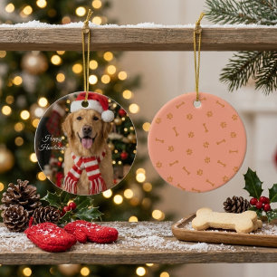 Festlicher Golden Retriever Weihnachtsmann Hut Wei Keramik Ornament