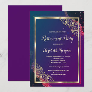 Festlicher goldener Rahmen violetter Ruhestand Einladung
