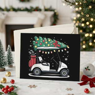Festlicher Golfwagen-Weihnachtsbaum-Design Feiertagspostkarte