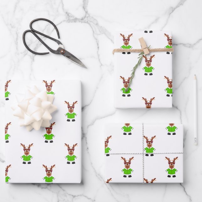 Festlicher Grüner und Gold Kasky Weihnachtsmann Geschenkpapier Set (Vorderseite)