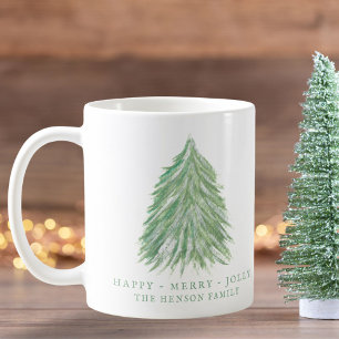 Festlicher grüner Weihnachtsbaum Wasserfarbenurlau Kaffeetasse
