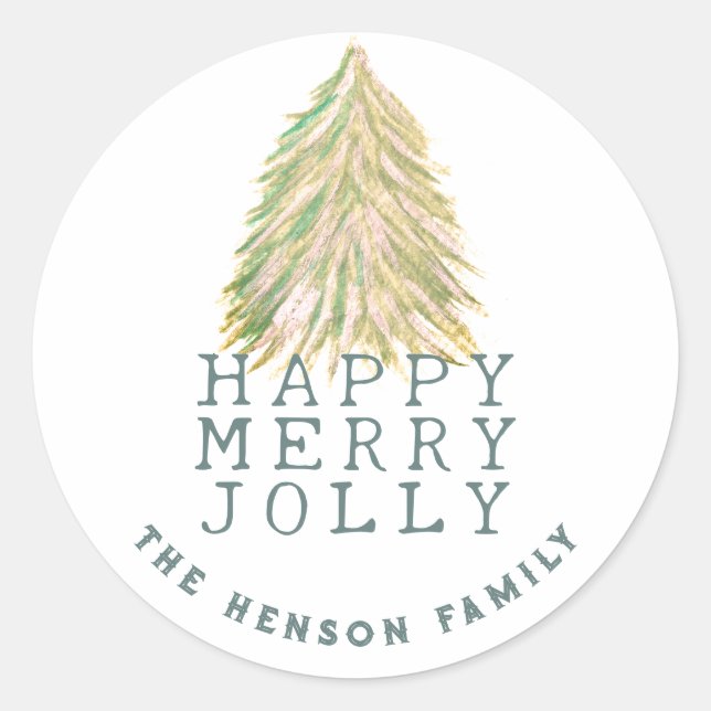 Festlicher grüner Weihnachtsbaum Wasserfarbenurlau Runder Aufkleber (Vorderseite)