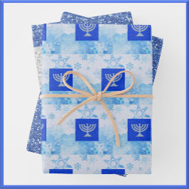 Festlicher Hanukkah Menorah Glitzer Geschenkpapier Set