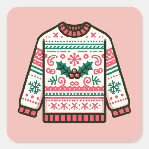 Festlicher hässlicher Weihnachtspullover Quadratischer Aufkleber