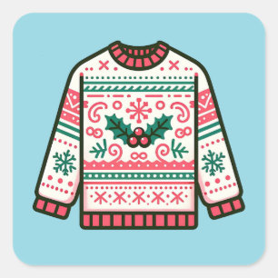Festlicher hässlicher Weihnachtspullover  Quadratischer Aufkleber