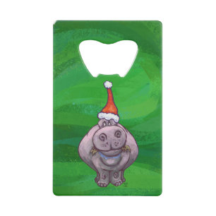 Festlicher Hippo auf Grün Kreditkarten Flaschenöffner