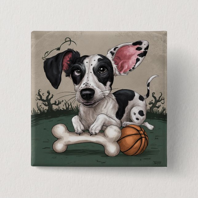 Festlicher Hund zu Halloween: Gepunkteter Hund zum Button (Vorderseite)