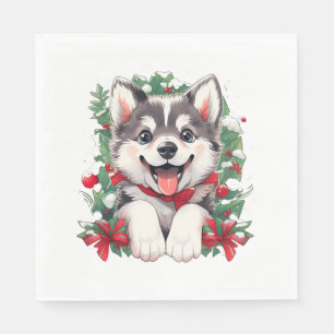 Festlicher Husky Puppy Classic T - Shirt Serviette