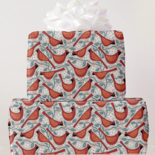 Festlicher Kardinalvogel-Aquarell Geschenkpapier