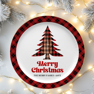 Festlicher Karo-Weihnachtsbaum mit individuellem N Pappteller