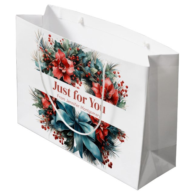 Festlicher Kiefernreath mit Heiligabend Große Geschenktüte (Rückseite Schrägansicht)