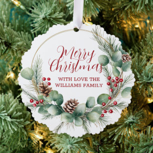 Festlicher Kranz mit roten Beeren und Eukalyptus  Ornament Karte