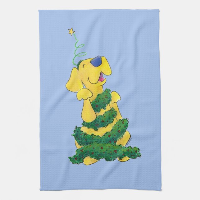 Festlicher Labrador Weihnachtsbaum Funny Blue Geschirrtuch (Vertikal)