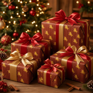 Festlicher Lebkuchenmann auf gemütlicher Strick-We Geschenkpapier