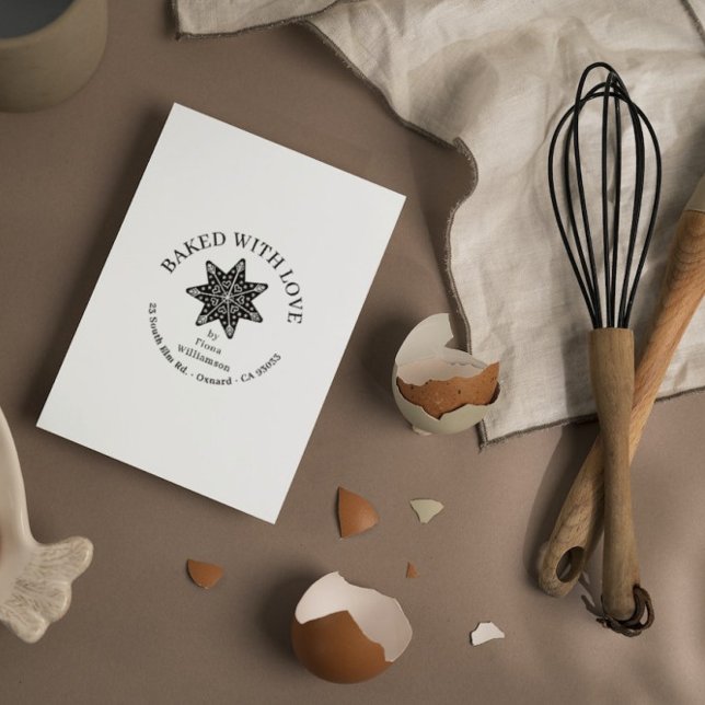 Festlicher Lebkuchenstern mit LIEBE nach Maß gebac Gummistempel (Festive Gingerbread Star BAKED WITH LOVE Custom Name Rubber Stamp)